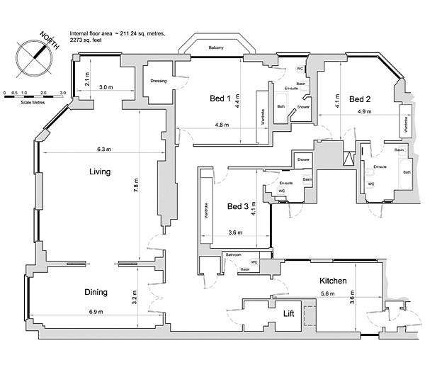 3 bedroom flat to rent - floorplan