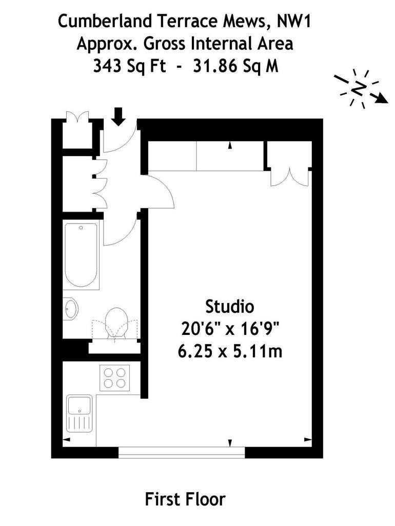 Studio flat to rent - floorplan