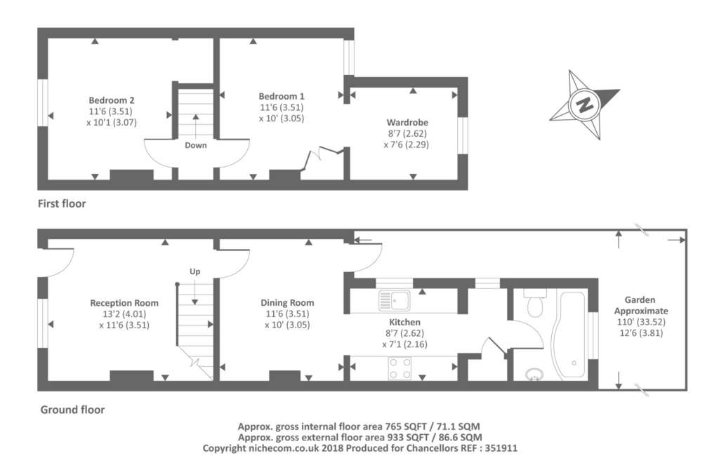 2 bedroom terraced house to rent - floorplan