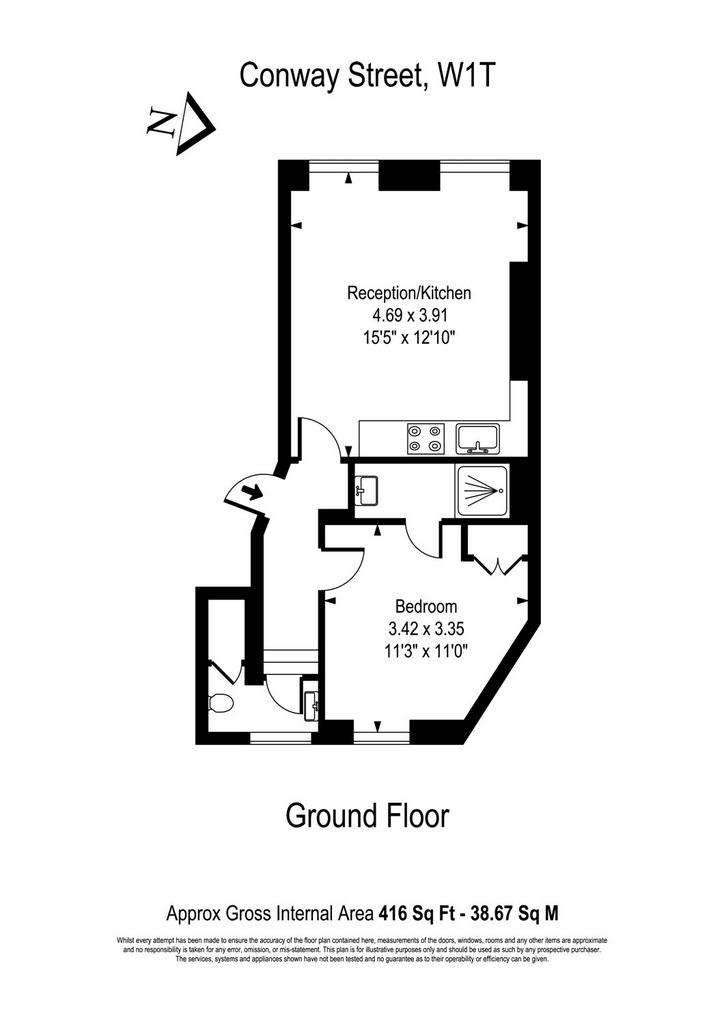 1 bedroom flat to rent - floorplan