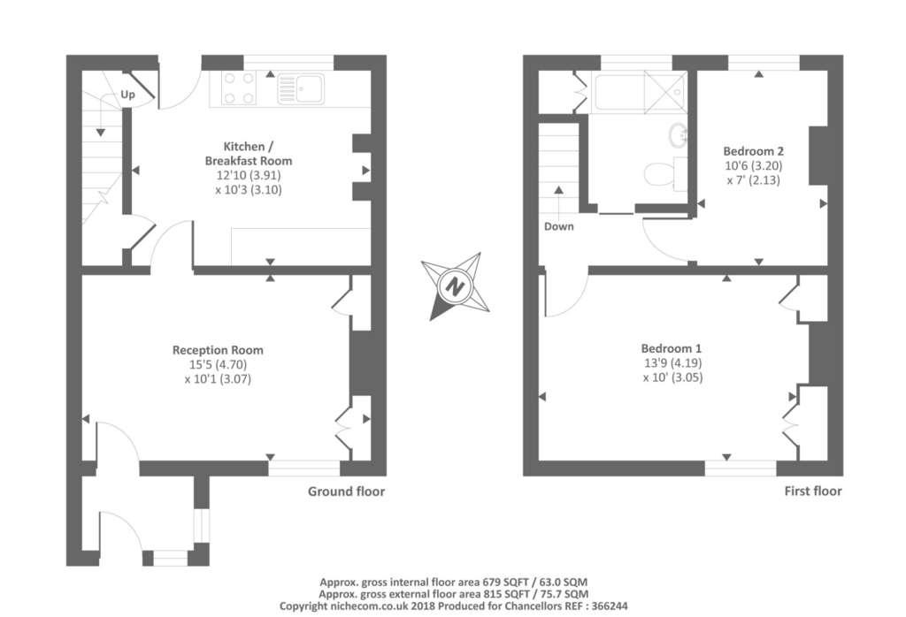 2 bedroom end of terrace house to rent - floorplan