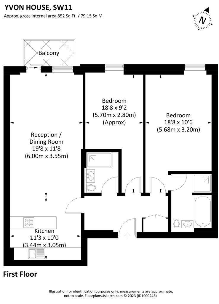 2 bedroom flat to rent - floorplan