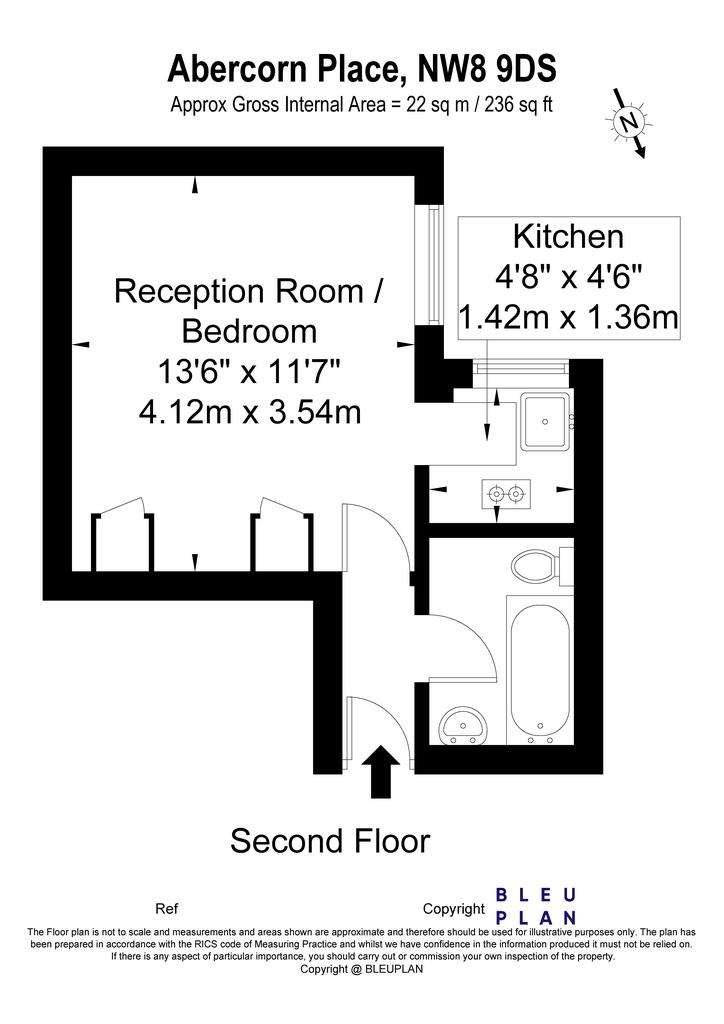 Studio flat to rent - floorplan