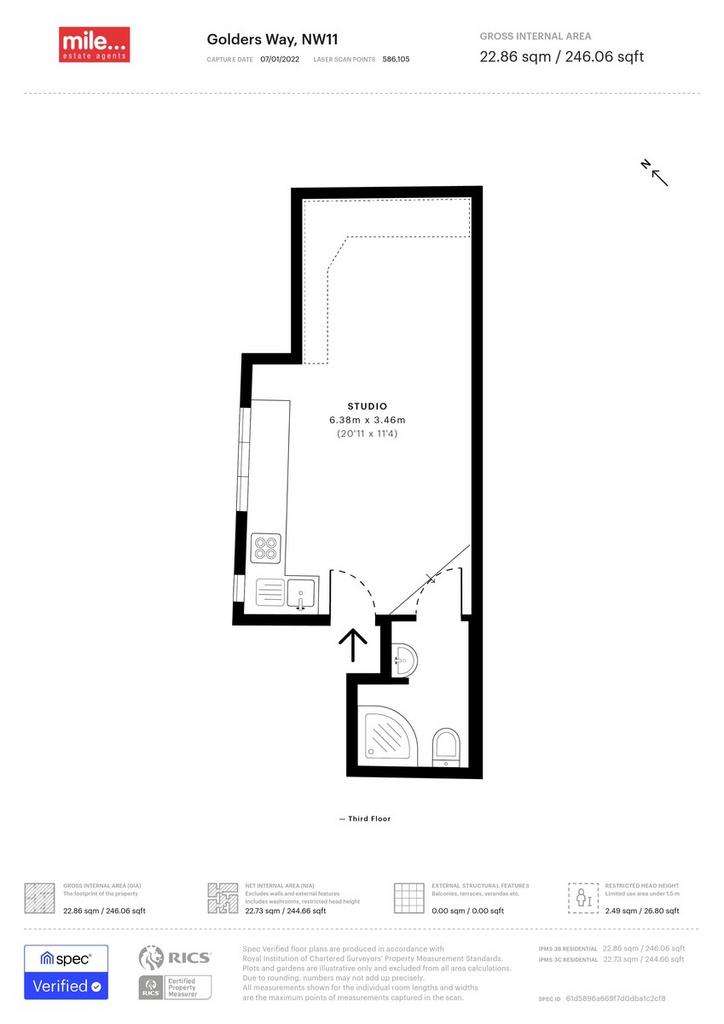 Studio flat to rent - floorplan