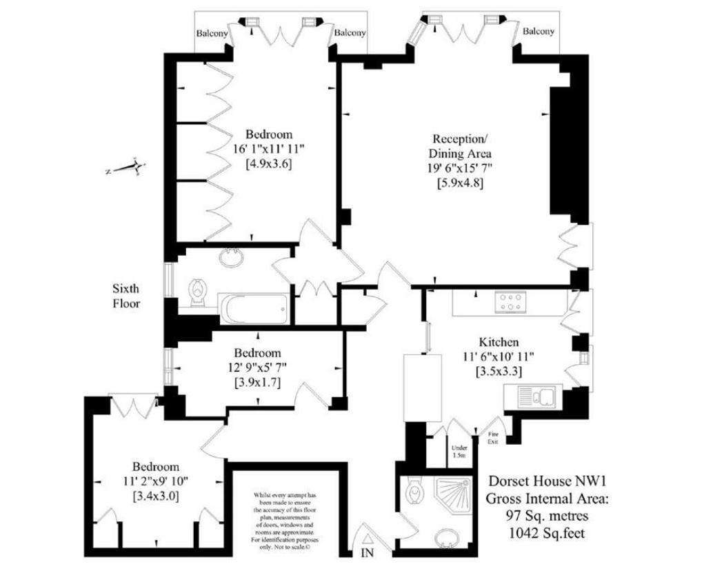 3 bedroom flat to rent - floorplan