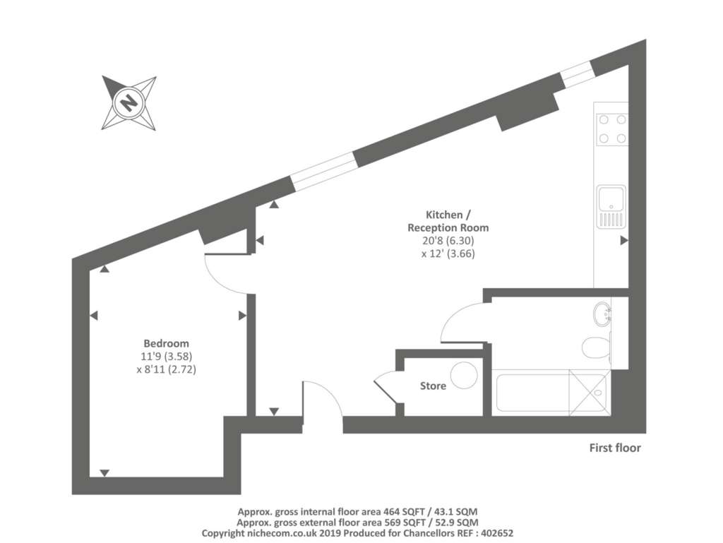 1 bedroom flat to rent - floorplan