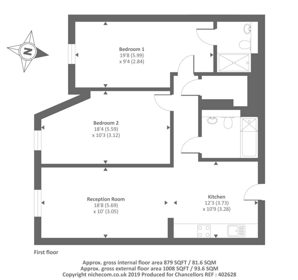 2 bedroom flat to rent - floorplan