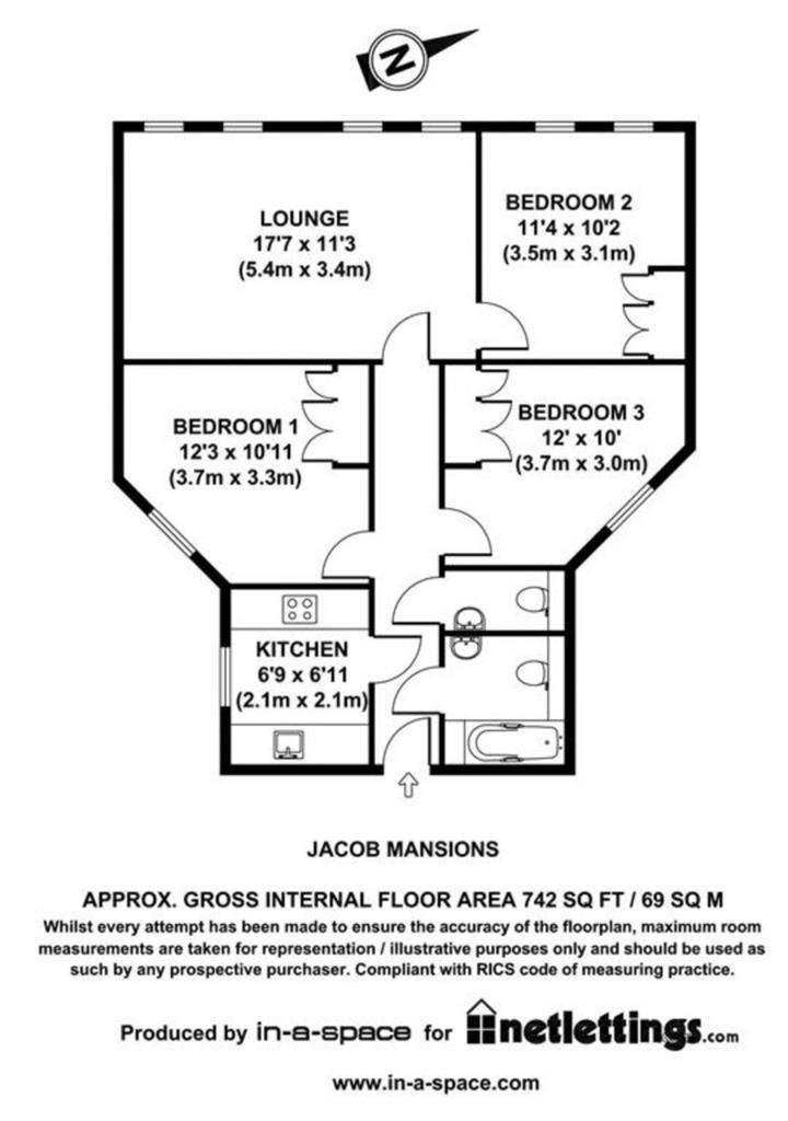 3 bedroom flat to rent - floorplan