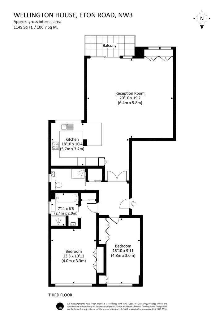 2 bedroom flat to rent - floorplan