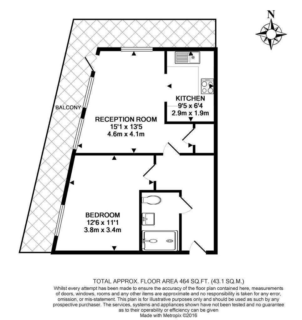 1 bedroom flat to rent - floorplan