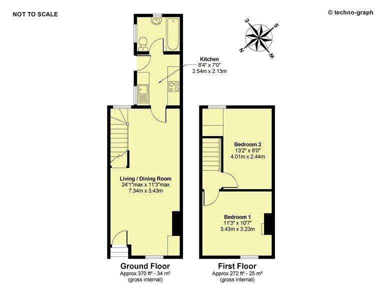 2 bedroom terraced house to rent - floorplan