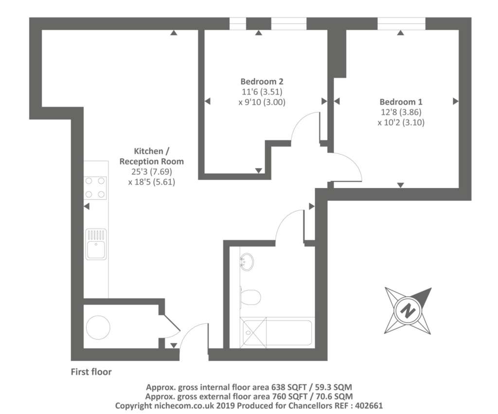 2 bedroom flat to rent - floorplan