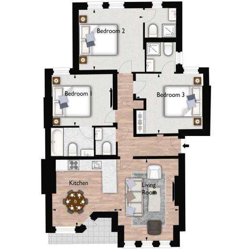 3 bedroom flat to rent - floorplan