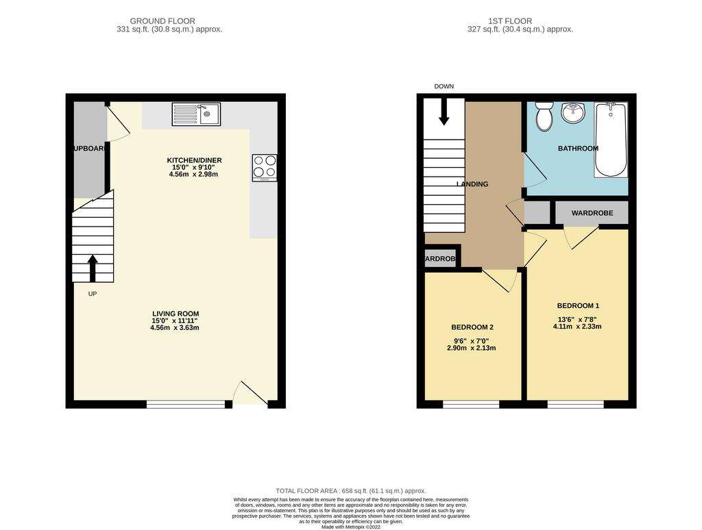 2 bedroom end of terrace house to rent - floorplan