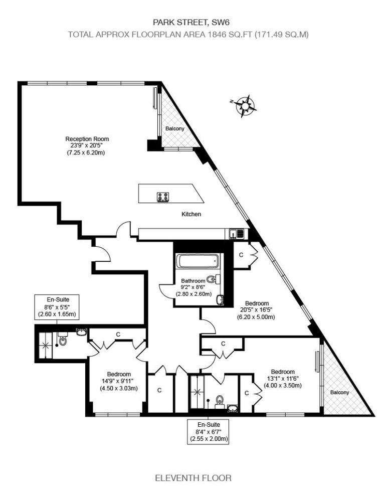 3 bedroom flat to rent - floorplan