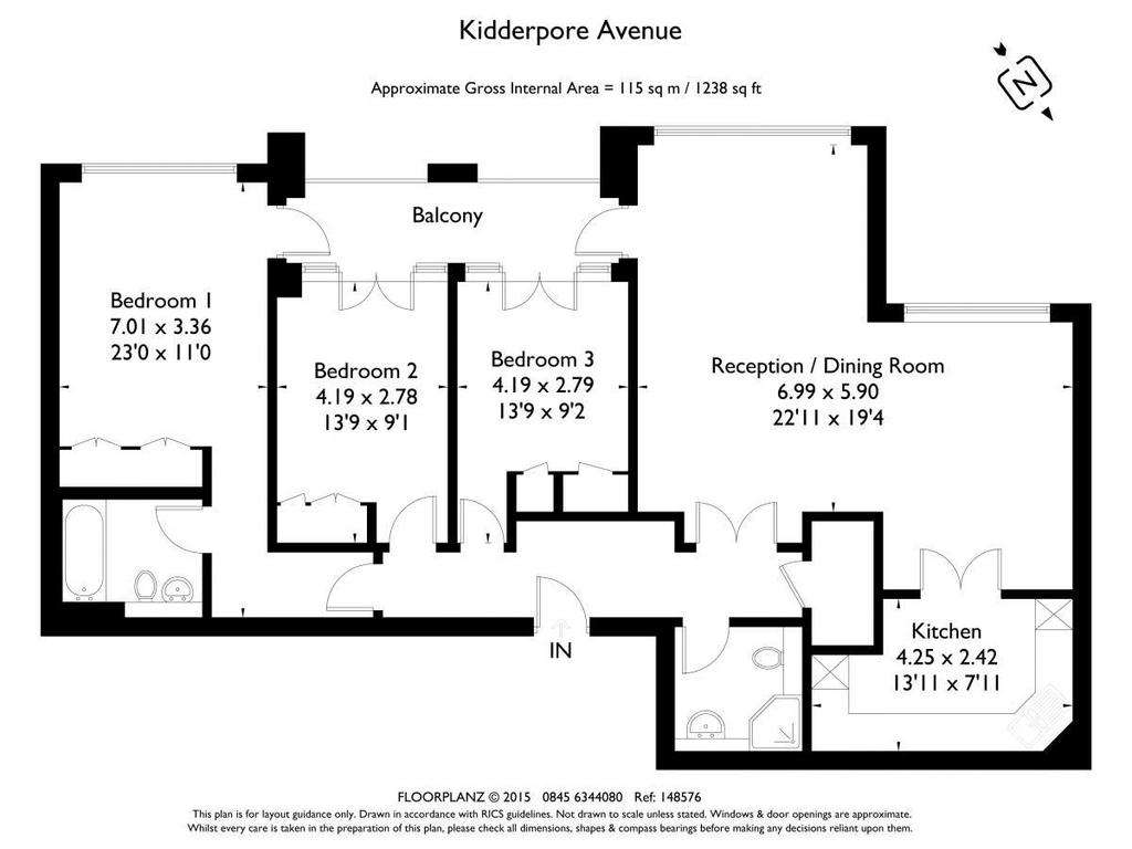 3 bedroom flat to rent - floorplan