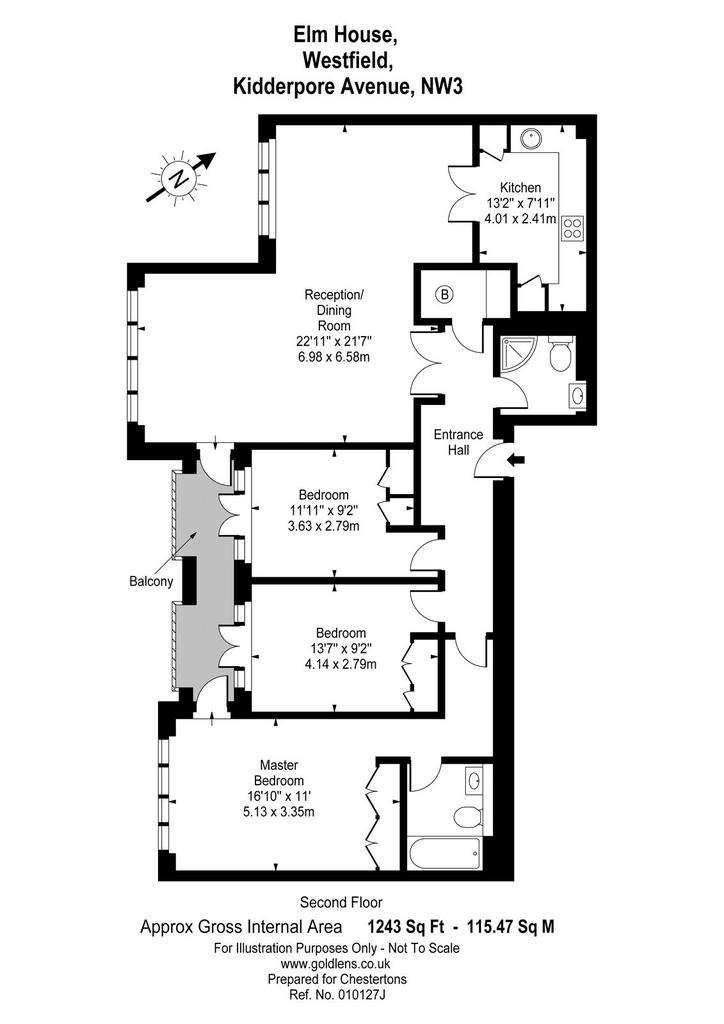 3 bedroom flat to rent - floorplan