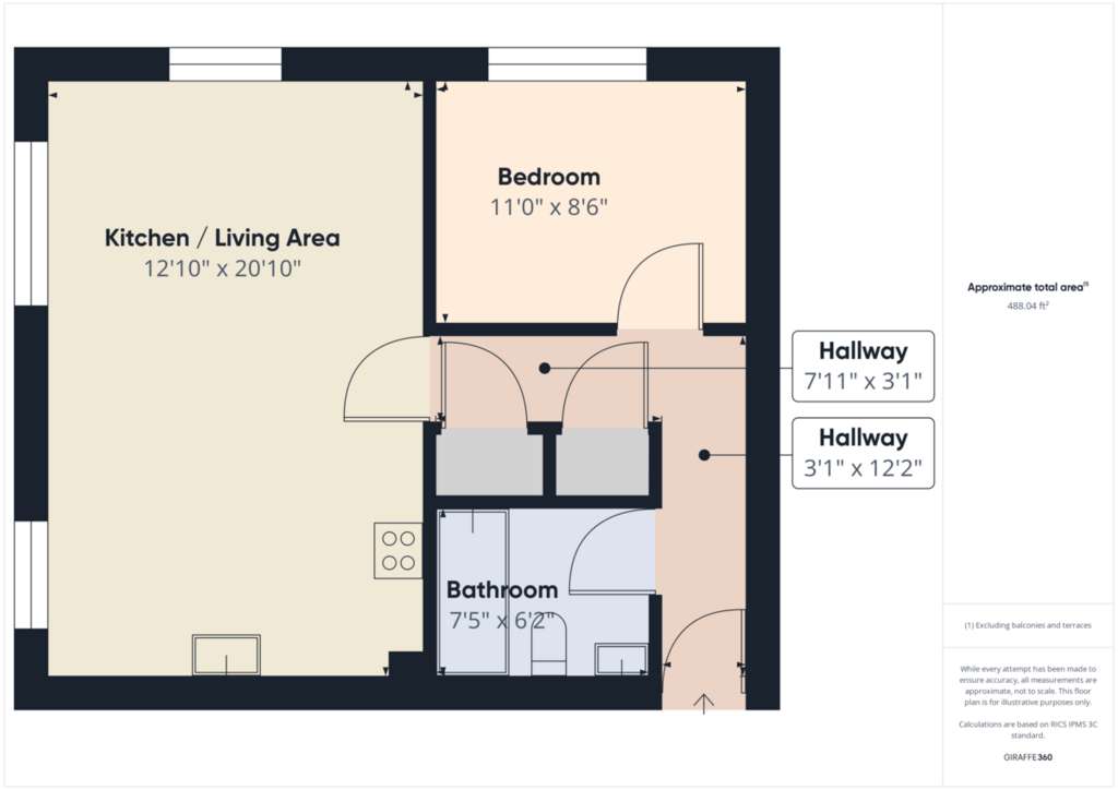 1 bedroom flat to rent - floorplan