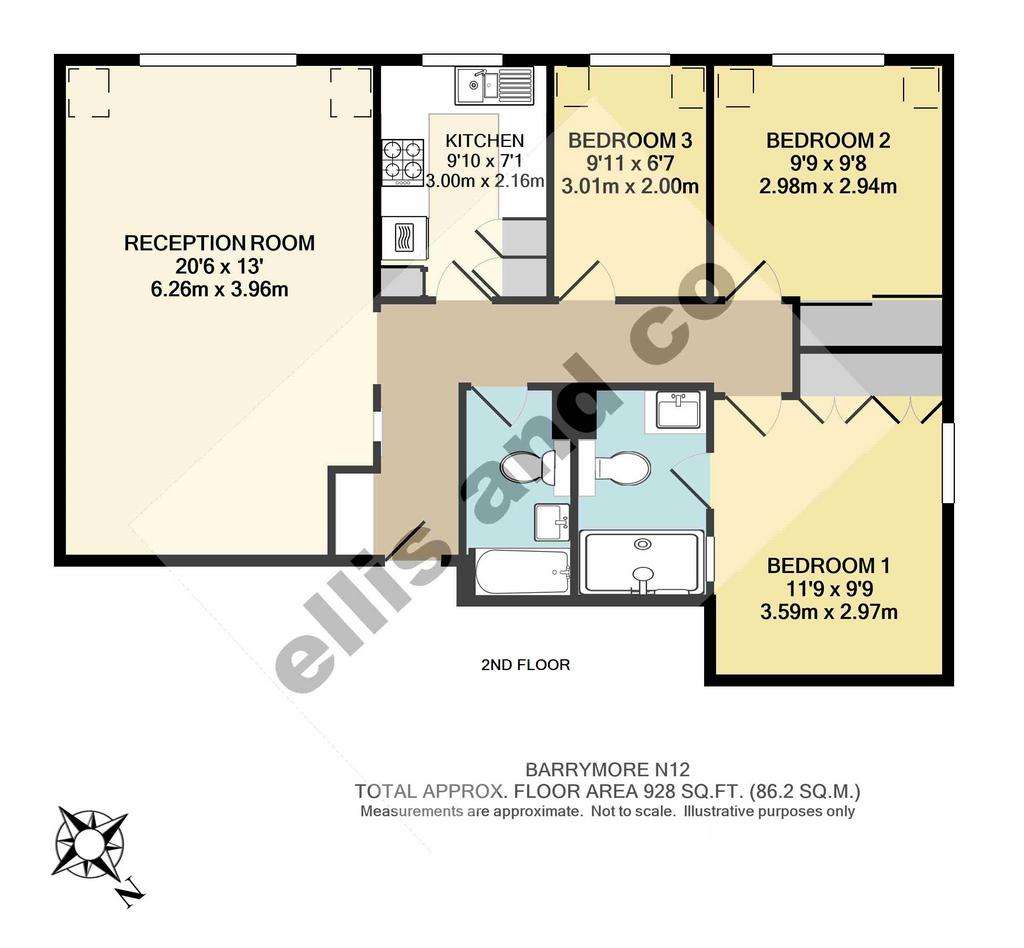 3 bedroom flat to rent - floorplan