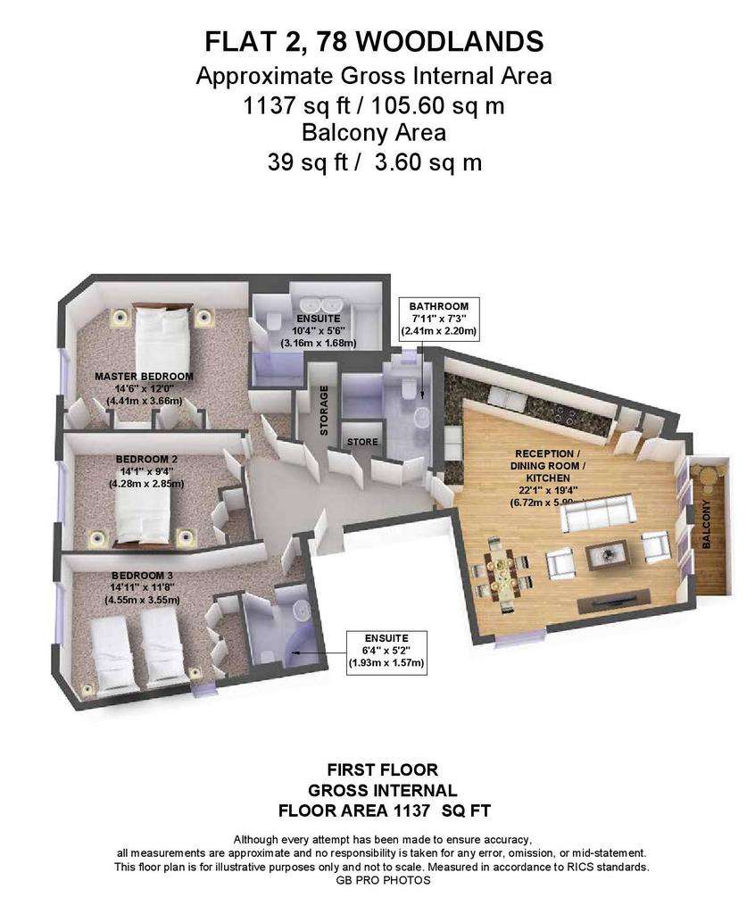 3 bedroom flat to rent - floorplan