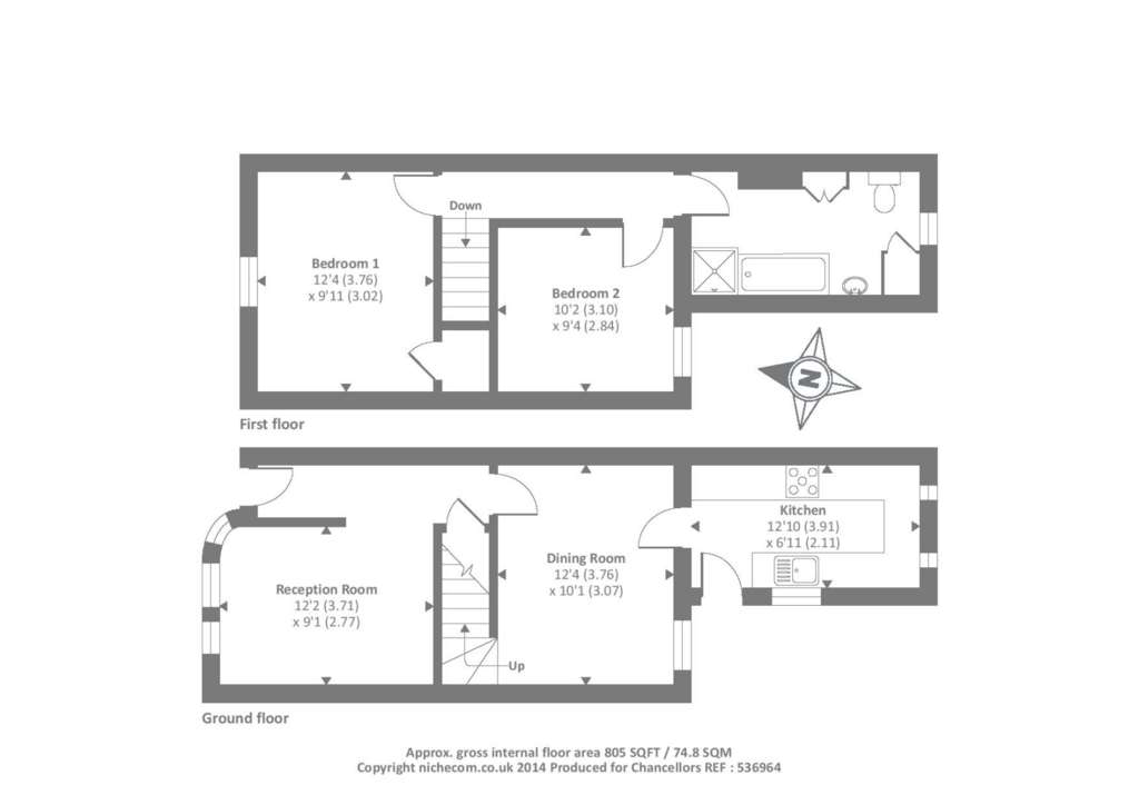 2 bedroom terraced house to rent - floorplan