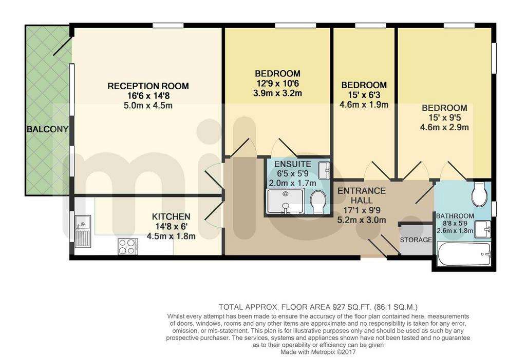 3 bedroom flat to rent - floorplan