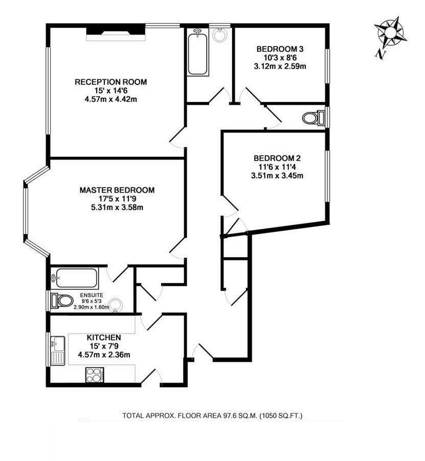 3 bedroom flat to rent - floorplan