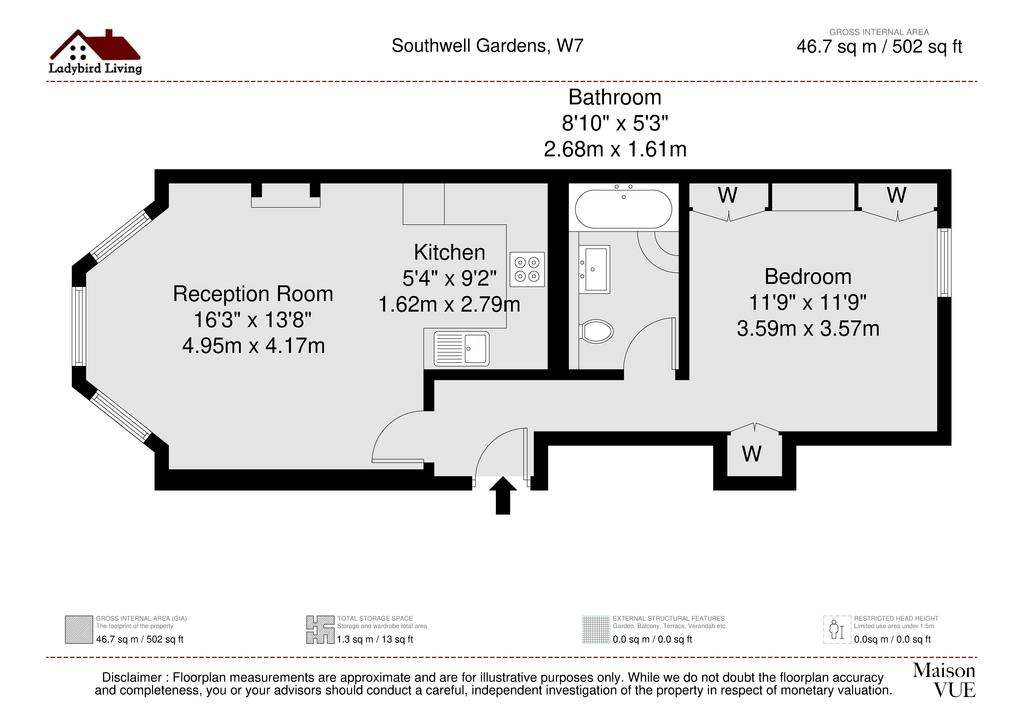 1 bedroom flat to rent - floorplan