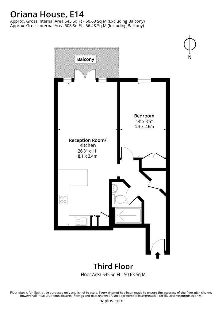 1 bedroom flat to rent - floorplan