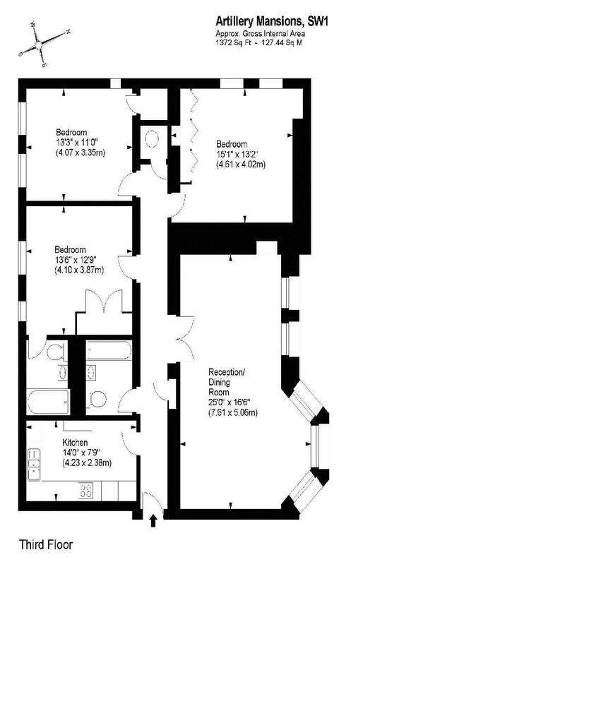 3 bedroom flat to rent - floorplan