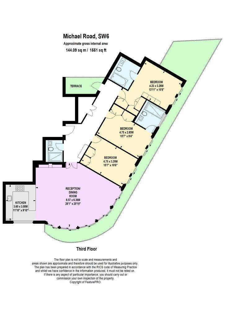 3 bedroom flat to rent - floorplan