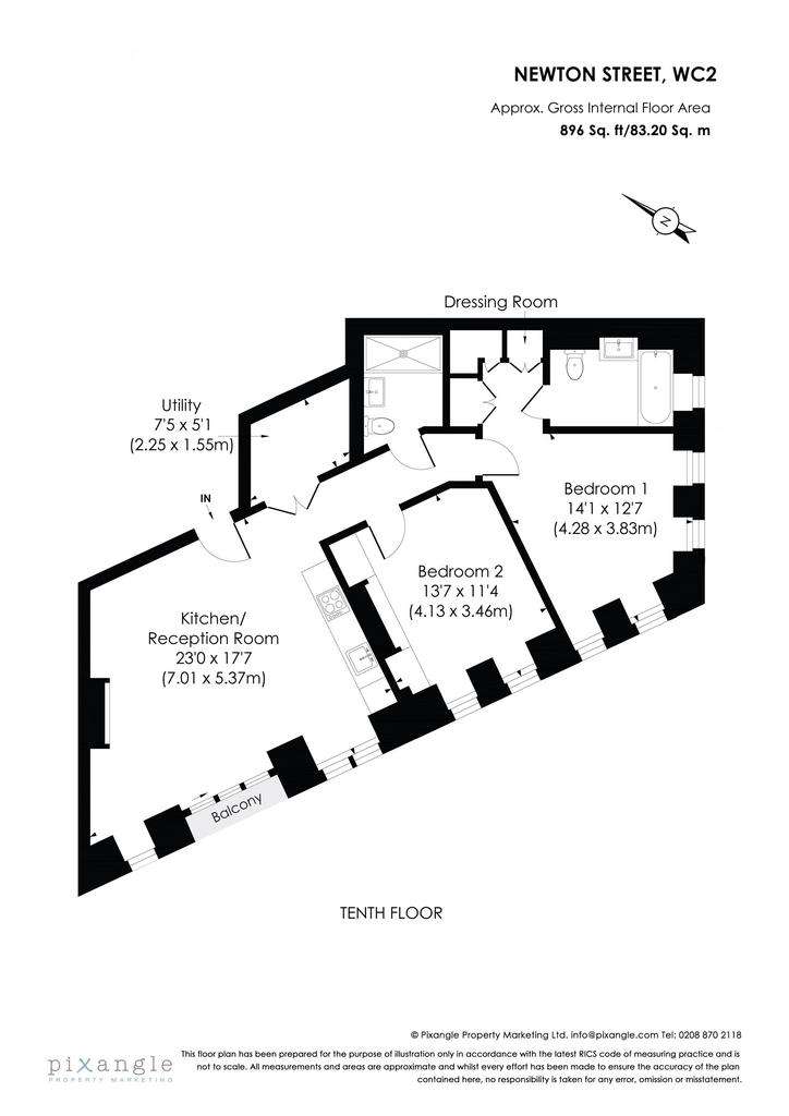 2 bedroom flat to rent - floorplan