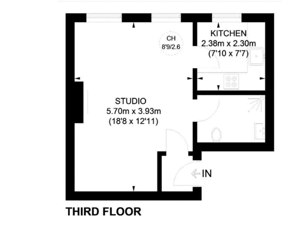 Studio flat to rent - floorplan