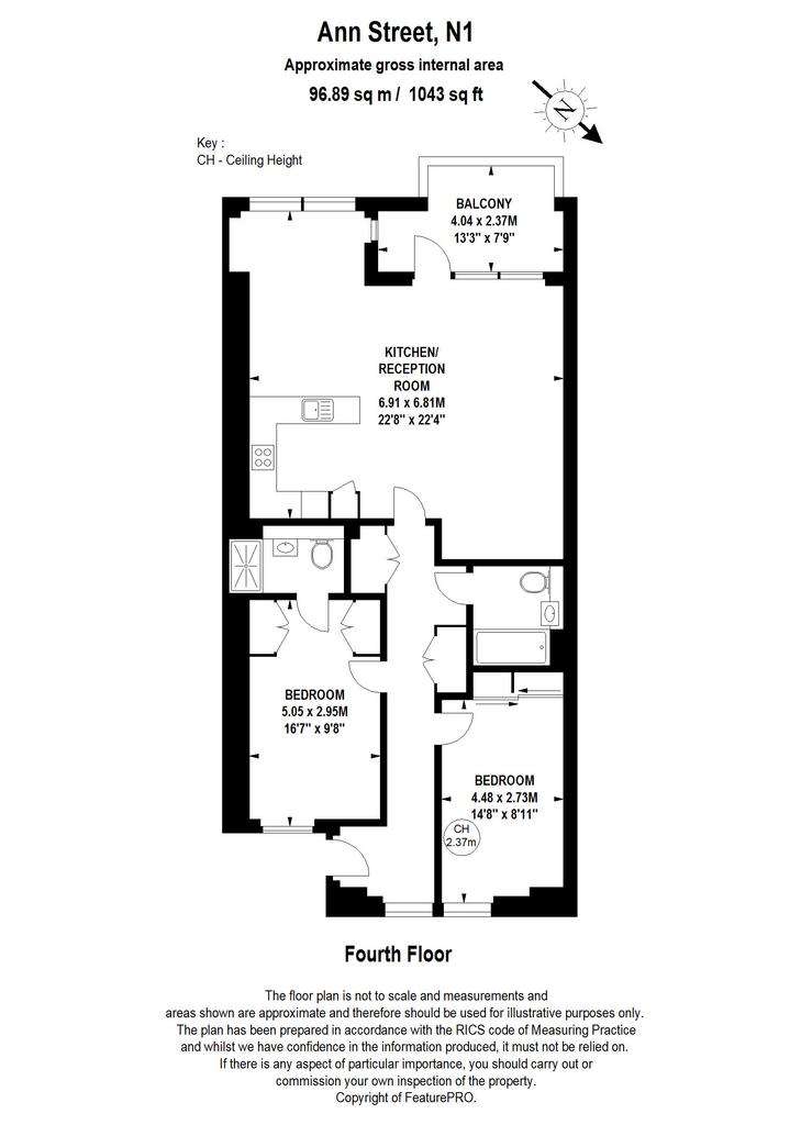 2 bedroom flat to rent - floorplan