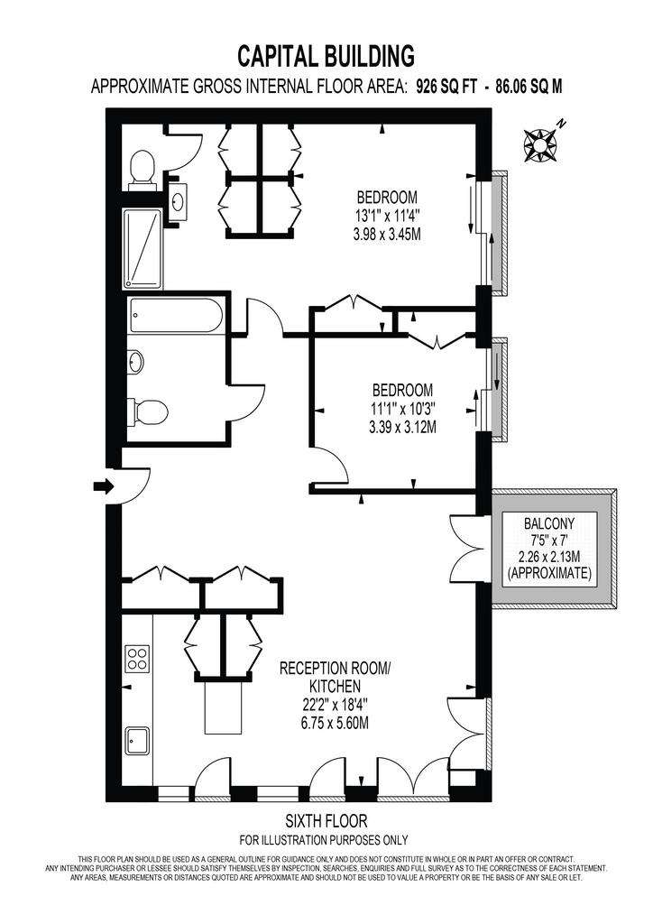 2 bedroom flat to rent - floorplan