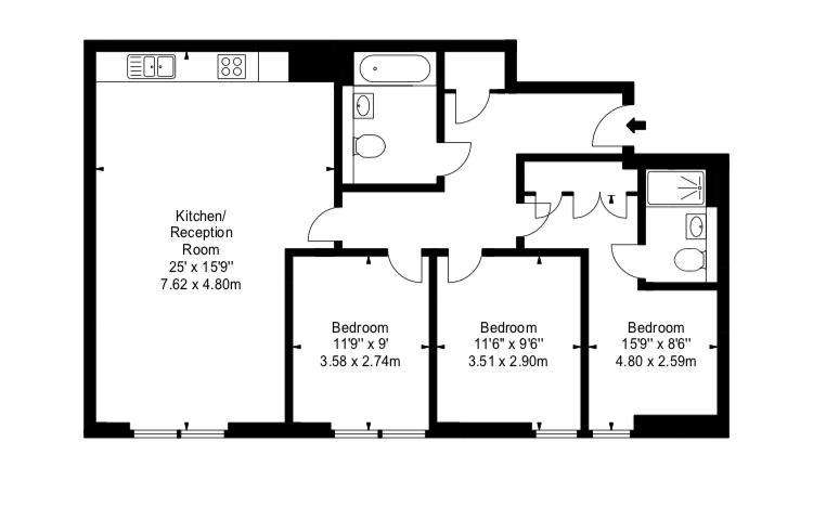 3 bedroom flat to rent - floorplan