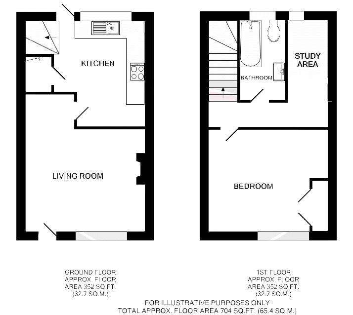 1 bedroom terraced house to rent - floorplan