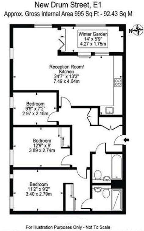 3 bedroom flat to rent - floorplan