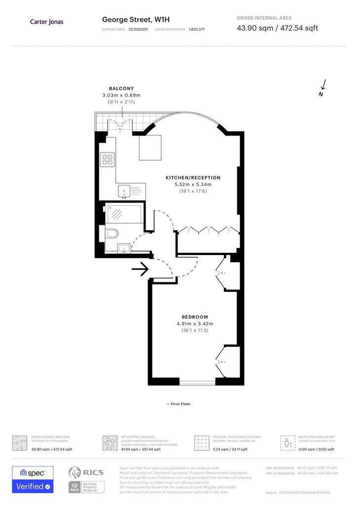 1 bedroom flat to rent - floorplan