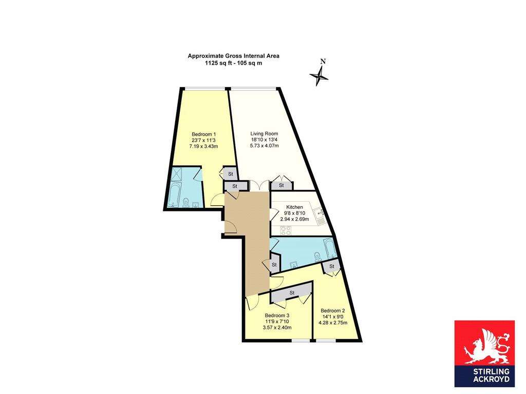 3 bedroom flat to rent - floorplan