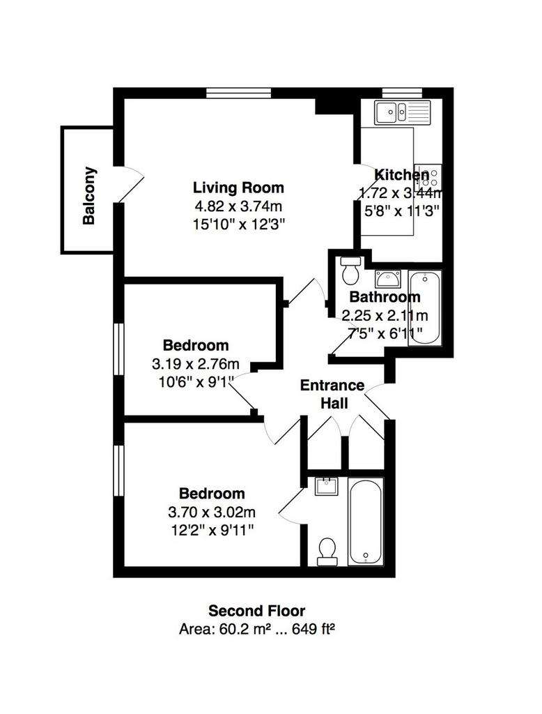 2 bedroom flat to rent - floorplan