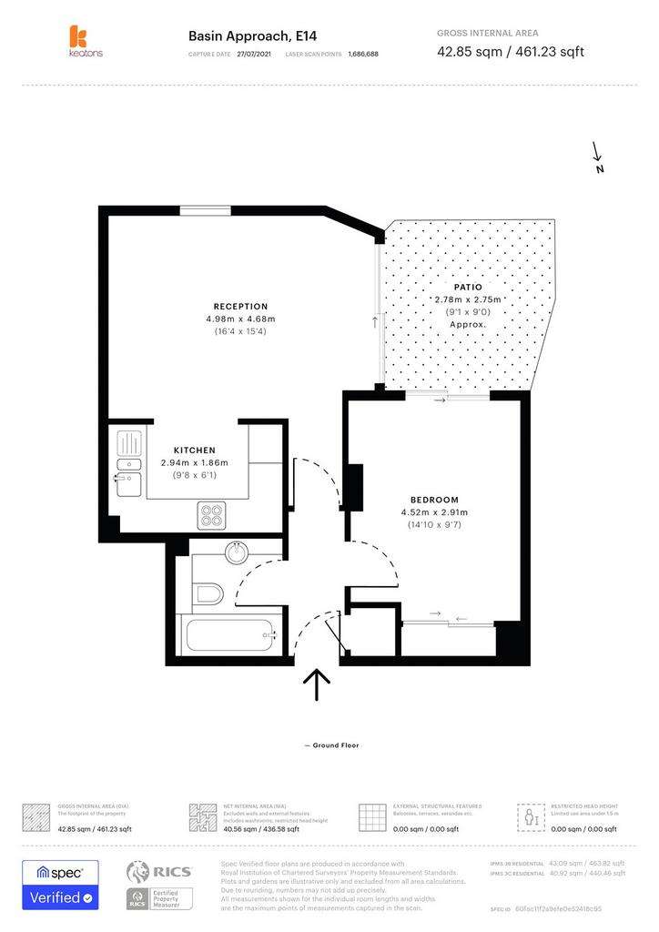 1 bedroom flat to rent - floorplan