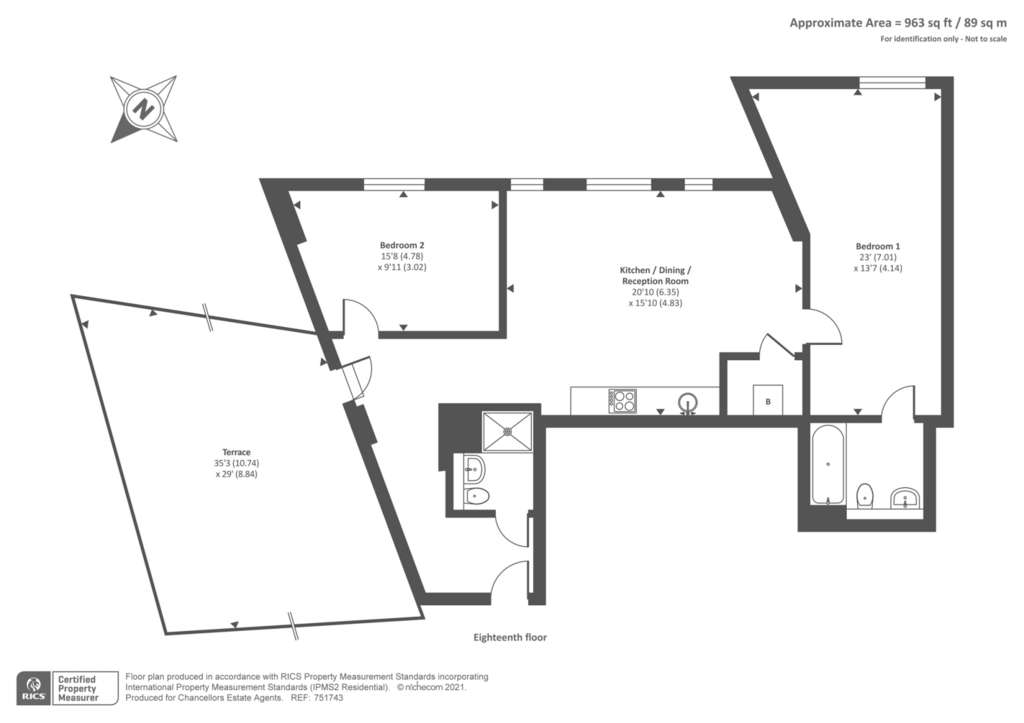 2 bedroom flat to rent - floorplan