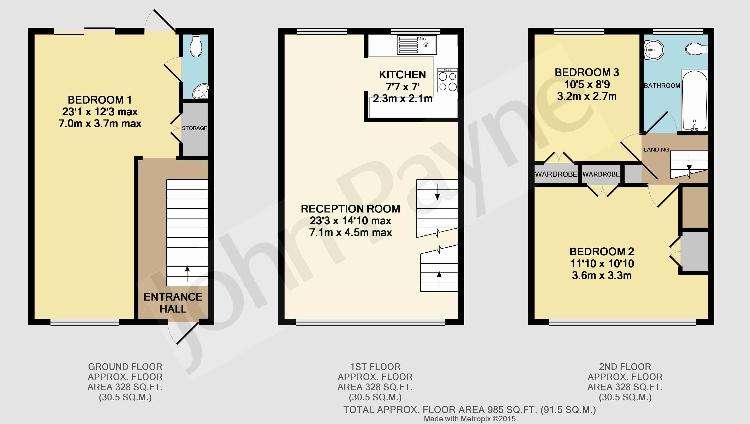 3 bedroom town house to rent - floorplan