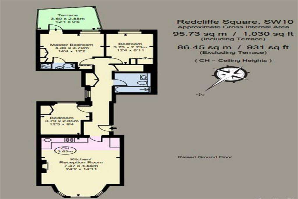 3 bedroom ground floor flat to rent - floorplan