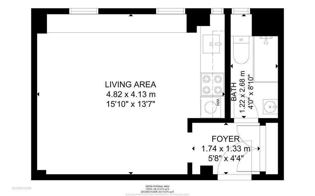 Studio flat to rent - floorplan