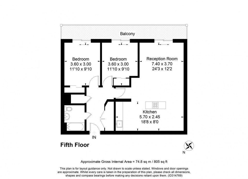 2 bedroom flat to rent - floorplan