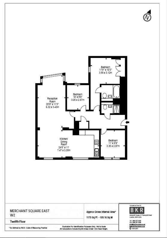 3 bedroom flat to rent - floorplan