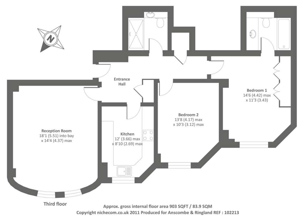 2 bedroom flat to rent - floorplan