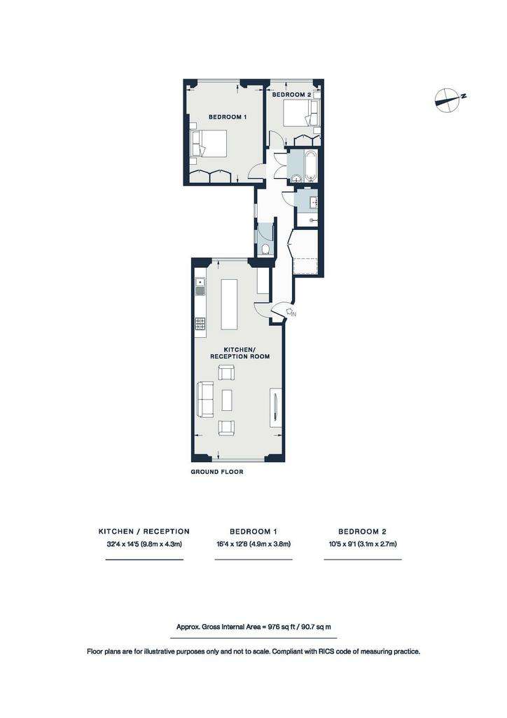 2 bedroom flat to rent - floorplan